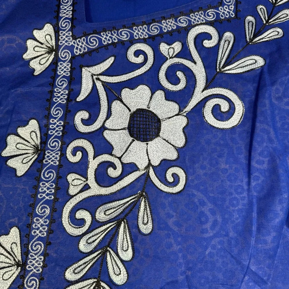 Meetu Magic Floral Embroidered Tunic Top Womens Os Blue 3/4 Sleeve - Picture 8 of 9